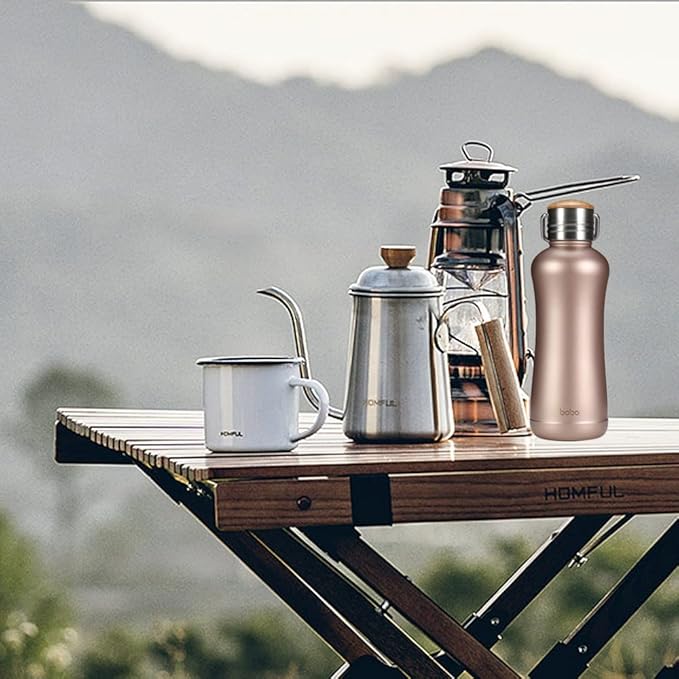 YOHKOH Mini Vacuum Insulated Water Bottle With Bamboo Lid - Stainless Steel Thermos Water Bottle for Women Girls Kids, Metal Sports Hot and Cold Water Bottle Leak-Proof BPA-Free (11.8oz,Gold)