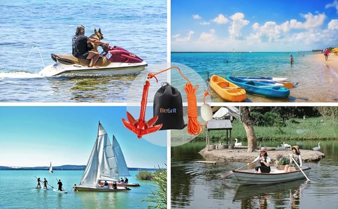 BeGrit Kayak Anchor Small Boat Anchor Folding Marine Anchor for Fishing,Kayak,Paddle Board,Canoe,Jet Ski, with 32.8 ft Anchor Tow Rope Carrying Bag
