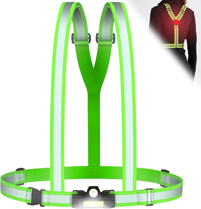 Reflective Vest with LED Light, Running Lights for Runners Back Warning Light, High Visibility Running Gear with USB Charging for Walking Cycling, Adjustable for Men Women Kids