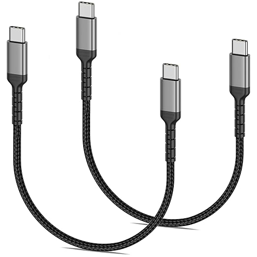 1.5ft USB C Charging Cable, 2 Pack Braided USB C to USB C Cable 60W/3A CarPlay USBC Cord Compatible with iPhone 15 Samsung Galaxy S23 Ultra Google Pixel, Short USB C to C Cable for Car