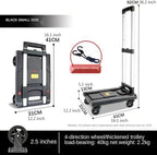 Foldable Push Hand Cart Folding Platform Truck Plastic Push Cart Heavy Duty Portable Trolley with Retractable Assis for Luggage Travel Moving Office Dolly Cart (Color : B