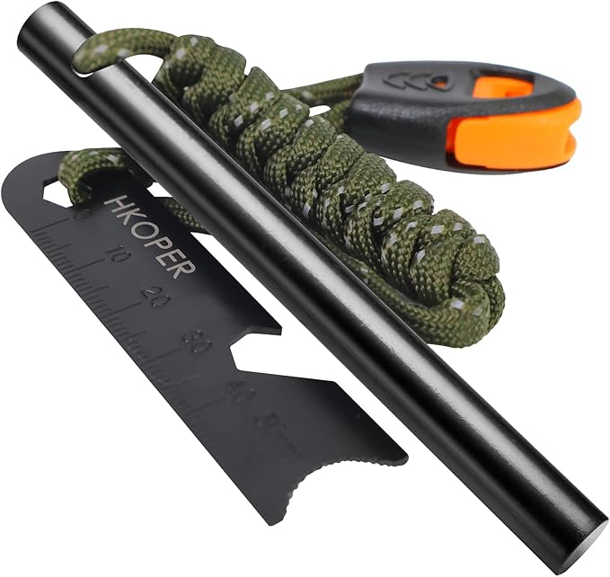 Fire Starter Ferro Rod, 4 Inch Flint and Steel Survival Kit, Flint Fire Starter for Camping and Hiking, 6-in-1 Emergency Survival Fire Steel, Magnesium Fire Starter | Hkoper