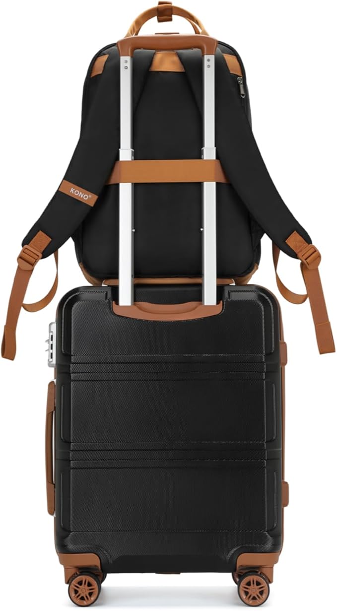Kono Luggage Set 3 Piece Carry On Hardside Luggage with TSA Lock Spinner Wheels Carry On Suitcase Apricot Black