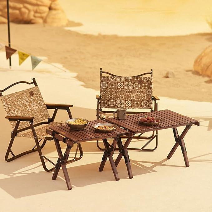 Naturehike Camping Folding Table, Roll-Up Table with Carry Bag, Portable Wood Outdoor Table for Low Picnic, Beach, Camping, Travel, Party, Beach, Garden, Backyard BBQ, Black Walnut Wood