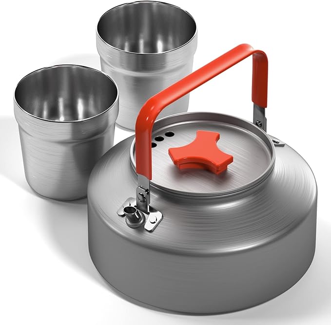 Lixada 1.1L Camping Kettle Set with Cups, Lightweight Aluminum Camp Tea Coffee Pot with Stainless Steel Mugs & Carrying Bag, Portable Outdoor Camping Cookware for Hiking Backpacking Picnic