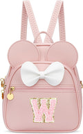 KKXIU Girls Initial Bowknot Cute Mini Backpack for Toddler, Travel Small Girl Backpacks, Personalized Birthday Gifts for Little Girls and Kids(W, Pink)