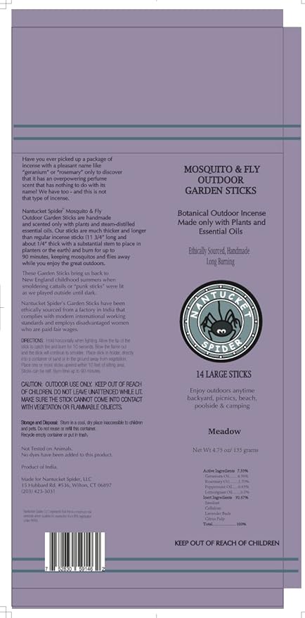 Nantucket Spider Mosquito Sticks and Holder | Mosquito Repellent Sticks 14 Pack and Holder | Repels Mosquitoes & Flies | Long Lasting | Meadow Scent