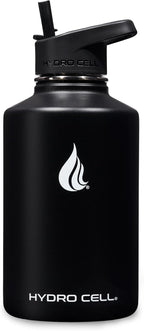 HYDRO CELL Stainless Steel Insulated Water Bottle with Straw - For Cold & Hot Drinks - Metal Vacuum Flask with Screw Cap and Modern Leakproof Sport Thermos for Adults (Black 64oz)