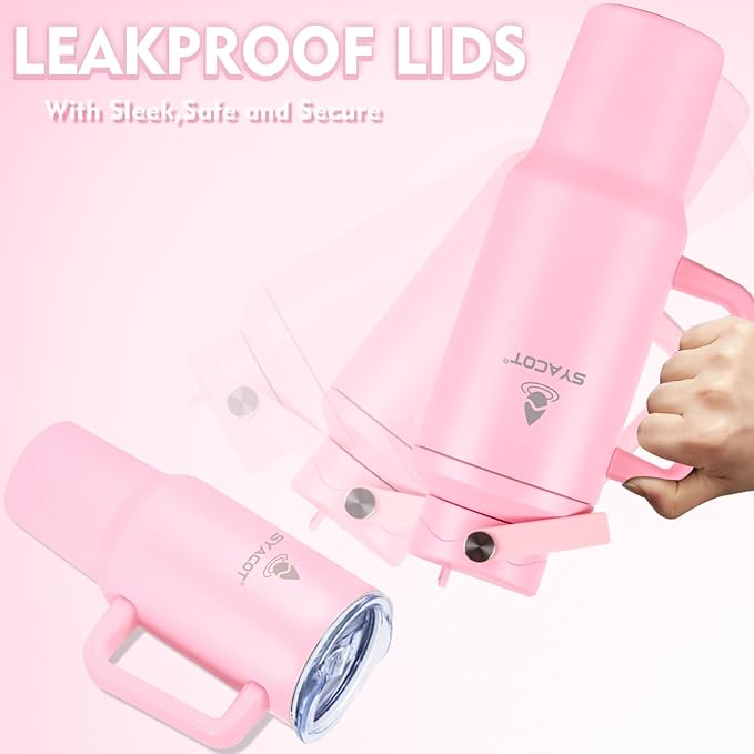 40 oz Tumbler with Handle and Straw or Convert to 40 oz Insulated Water Bottle Fits in Cup Holder. Stainless Steel Metal Water Flask with 2 Lids for Travel,Camping,Gym Sports Coffee Mug Thermal Cup