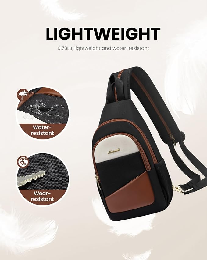 LOVEVOOK Sling Bag for Women, Convertible Sling Backpack, Small Water-resistant Daypack, Travel Chest Bag, Black, Brown, Beige