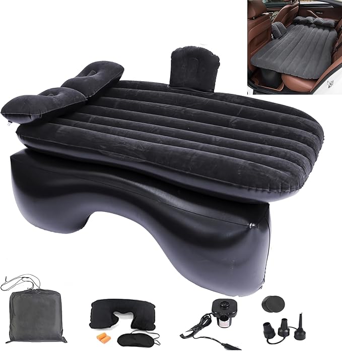 Inflatable Car Air Mattress Back Seat Bed with Air Pump,53 "x 32.6" Portable Thickened Car Travel Camping Sleeping Air Mattress Blow Up Bed for Small Car Universal SUV