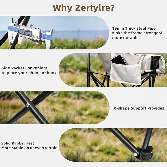 Folding Camping Chair Set of 3,Lightweight Camp Chairs with Table,Large Lawn Chair Portable for Adults Hiking,Fishing,Beach,Picnic,Patio,Travel,Carry Bag(L)