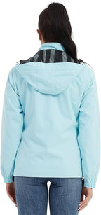 MOERDENG Women's Waterproof Rain Jacket Lightweight Raincoat Hooded Hiking Jacket Softshell Windbreaker