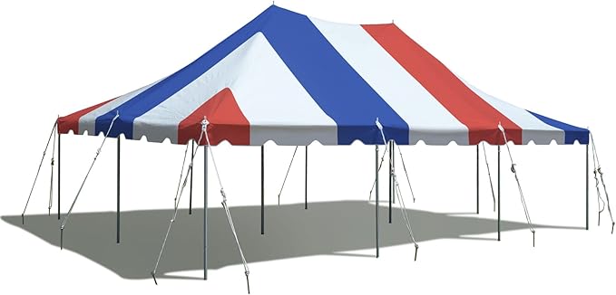 Party Tents Direct 20'x30' Weekender Canopy Pole Tent - Easy Up Canopy Tent with 120 Person Capacity - Outdoor Canopies for Parties, Weddings, & Events (Red White and Blue Top)