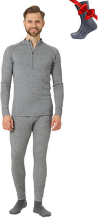 Merino.tech Men’s Merino Wool Base Layer Set – Zip-Up Heavyweight, Midweight Thermal Top & Bottom