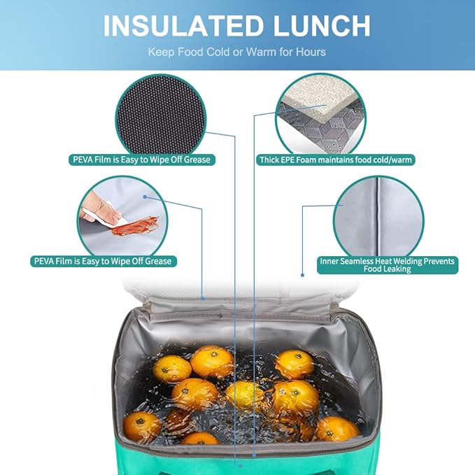 Iknoe Large Cooler Bag Collapsible 24 Can, Insulated Bags Leakproof Lunch Cooler Tote with Multi-Pockets for Adult, Insulated Lunch Box for Beach, Picnic,Work(Mint Green)