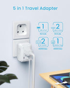 1 Pack South Africa Plug Adapter, VINTAR Foldable Type M Adapter for South Africa with 2 AC Outlets 3 USB Ports(2 USB C), Africa Travel Essentials for US to South Africa Namibia Nepal Malaysi
