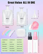 17 Pack Travel Pouches for Toiletries,TSA Approved,Travel Size Portable Containers,Stand Up Pouch,Refillable Travel Accessories for Shampoo Conditioner Lotion Soap Liquids (C-17pcs)