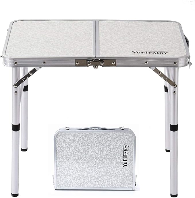 Folding Camp Table Small, 24''L x16''W with Adjustable Height Legs, Indoor Outdoor Lightweight Portable Aluminum Dining Table for Picnic Camping 2-Feet（2 Heights 10"/19"）