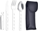Camping cutlery set 4 pieces Eating utensils spoon fork knife kit flatware multi-tool Camping bottle can opener stainless steel