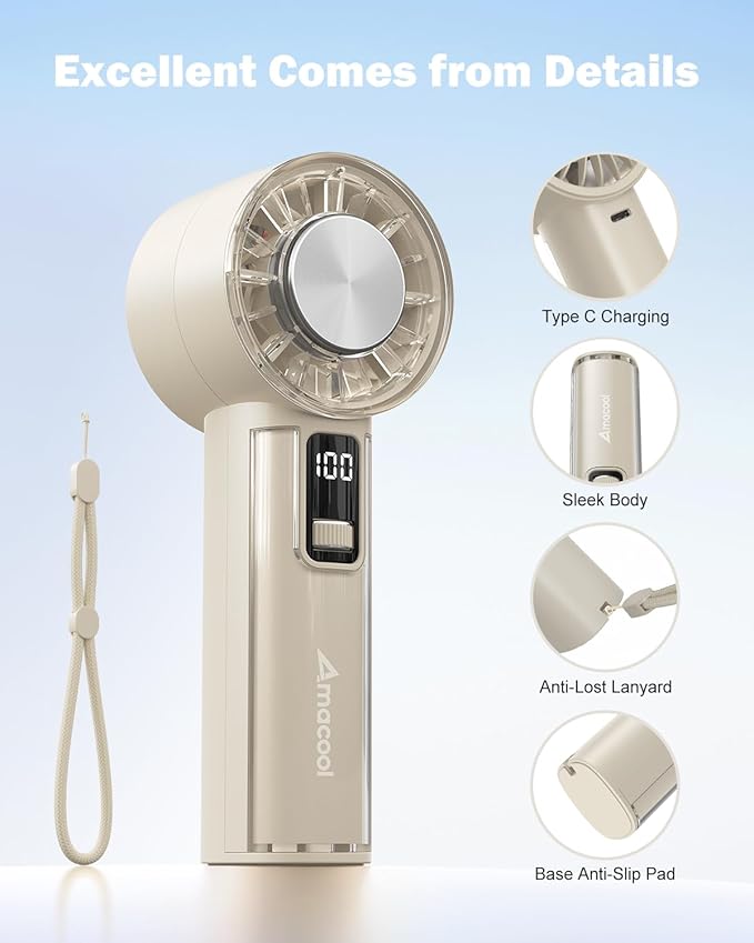 AMACOOL Handheld Fan with Ice Cooler, Mini Portable Fan Rechargeable, 18Hrs Cooling, 0-100 Adjustable Speed, Small Yet Powerful, Personal Hand Fans for Travel, Beach, Outdoor, Makeup, Gifts for Women