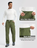 baleaf Men's Fleece Lined Hiking Cargo Pants Softshell Water Resistant Snow Thermal Pants Winter Insulate with Zipper Pocket