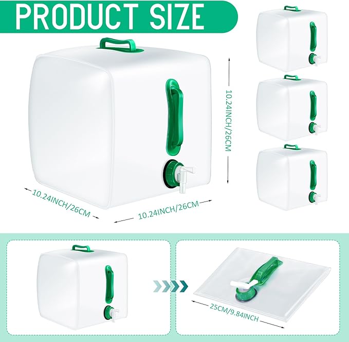 3 Pack Collapsible Water Container with Spigot, Foldable Camping Water Container Portable Camping Storage Carrier Jug for Outdoors Hiking Emergency Kit Backpack (Green,5.3 Gallon)