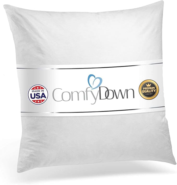 Decorative Throw Pillow Insert, Down and Feathers Fill, 100% Cotton Cover 233 Thread Count, Square Pillow Insert - Made in USA (20" x 20")