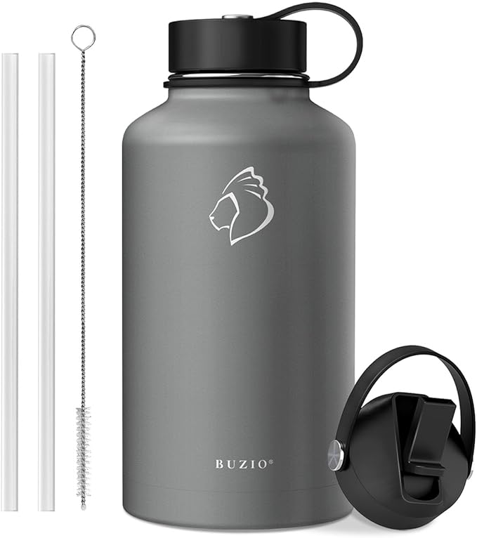 BUZIO 64oz Water Bottle Insulated Stainless Steel (Cold for 48 Hrs/Hot for 24 Hrs) BPA Free Double Wall Travel Mug/Flask for Outdoor Sports Hiking, Cycling, Cam,Camping, Running- Graphite