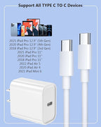 10FT Fast iPad Charger, iPad Pro Charger Cord [2Pack] 10FT USBC to USB C Cable iPad Cord 20W USB C Charger iPad Charging Block for iPad 10,iPad Mini 6,iPad Air 5/4,iPad Pro 12.9/11 inch 2020/2021/2022
