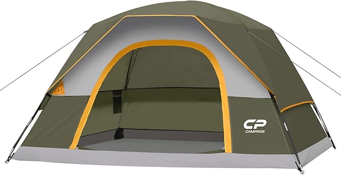 CAMPROS CP Tents for Camping 4 Person Tent Waterproof Windproof Double Layer Camping Tent, Easy Setup Dome Tent with Large Mesh Windows & Wider Door for Outdoor Camping & Hiking