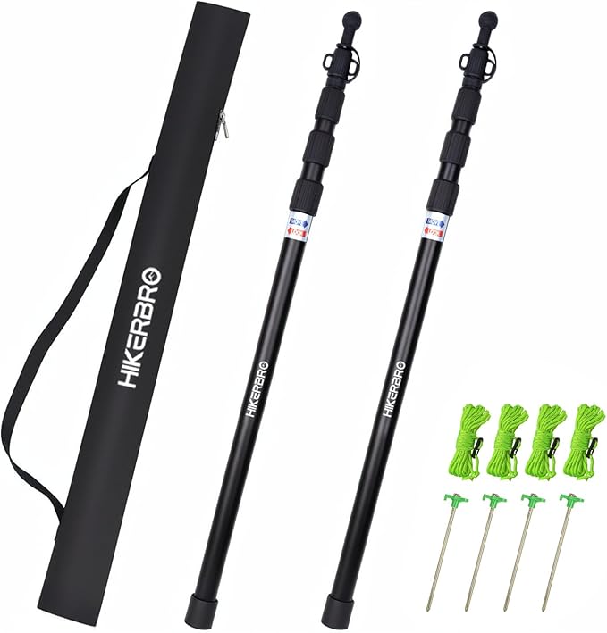 Telescoping Tarp Poles, Heavy Duty 7.67ft Aluminum Tent Poles for Tarp with Rubber Cap, Portable Set of 4 Adjustable Poles for Camping, Awning, Sun Shade, Free Carry Pouch