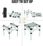 iClimb Lightweight Stable Alu. Folding Square Table Roll Up Top with Carry Bag for Camping Picnic Backyards BBQ Camp Kitchen (Silver, S)