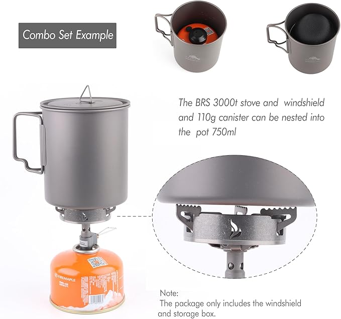 BRS 3000T Stove Windscreen Titanium Camp Stove Windshield with Storage Box for Outdoor Camping Ultralight (Grey-without stand)