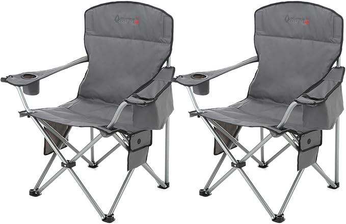 ARROWHEAD OUTDOOR 2-Pack Heated Folding Camping Chair with Cooler, 3 Heat Settings, Cup & Wine Glass Holder, Carrying Bag, Battery NOT Included, Supports up to 330lbs