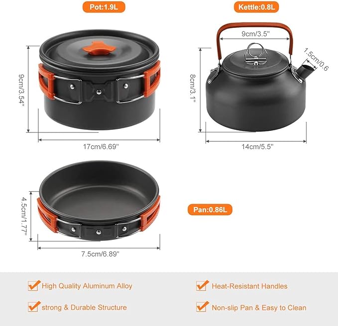 Pots and Pans Set Lixada Outdoor Camping Cookware Mess Kit Camping Cooking Set Tableware with Stove Spoon Fork Cutter for Camping Hiking Backpacking Picnic
