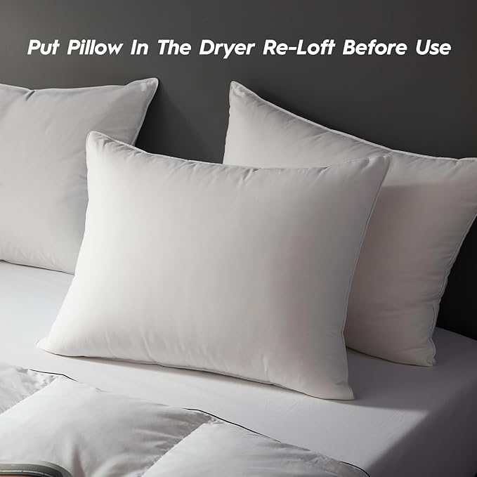 Globon Ultra Soft Down Pillow King Size Set of 2, All Down Filled Bed Pillow for Sleeping, 100% Cotton Shell 500 Thread Count, Soft Hotel Collection Down Feather Pillow 20" x 36"
