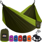 GORILLA GRIP Durable Portable Camping Hammock, Holds 500lbs with Heavy Duty Tree Straps, Comfortable Travel Swing, Camp Hammocks, Easy to Use and Install, Outdoor Essentials, Green, 10x6.5 FT