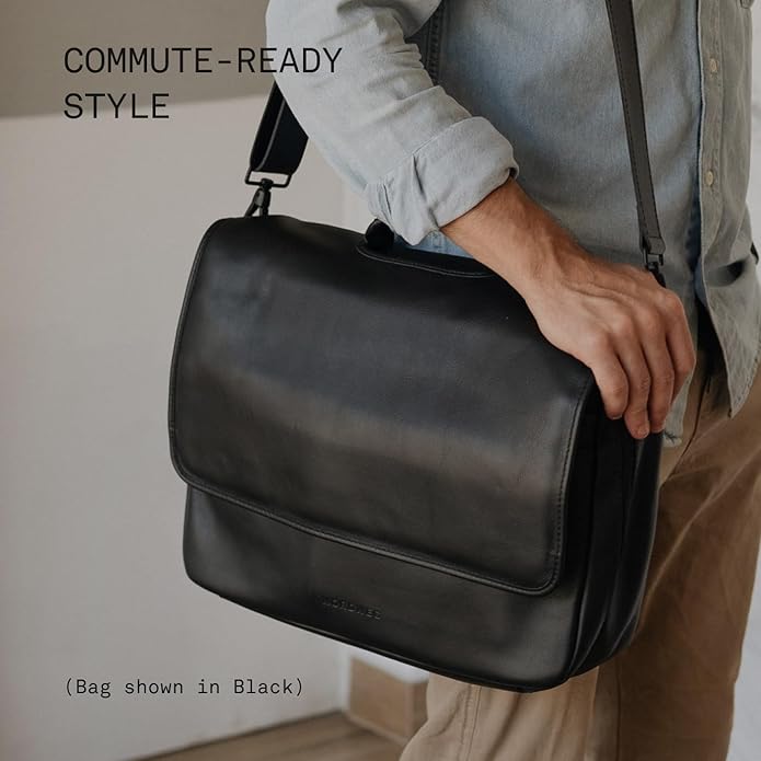 Nordweg Workday Briefcase NW053B – Full-Grain Leather Laptop Bag 15.6" – Office Shoulder Messenger for Work, Study, Travel
