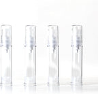 4Pcs 0.34 oz Airless Travel Pump Bottles - 3.7×0.7 inch Refillable Clear Cosmetic Containers Leak‑Resistant for Lotion Shampoo Serum