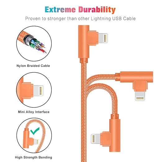iPhone Charger, 3 Pack 10FT 90 Degree Charging Cable MFi Certified USB Lightning Cable Nylon Braided Fast Charging Cord Compatible for iPhone 14/13/12/11/X/Max/8/7/6/6S/5/5S/SE/Plus/iPad (10FT)