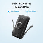 BLAVOR for Magsafe Portable Charger with Built-in Cables, USB C 20W Fast Charging, 10000mAh Magnetic Wireless Power Bank, Battery Pack with Stand for iPhone 16/15/14/13/12, Powerbank for Apple Watch