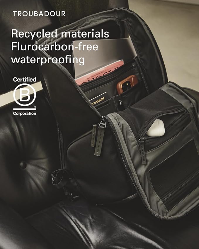 Troubadour Pioneer Backpack 3.0 - Premium Everyday Bag with Padded Laptop Section, Ventilated Shoe Compartment & Sustainable Waterproof Material - All-Day LIghtweight Comfort Design - Black