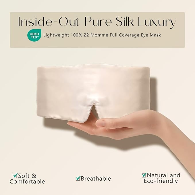 ZIMASILK 100% 22 Momme Mulberry Silk Sleep Mask - Full Silk Filled, Ultra-Soft & Breathable, Face-Hugging Blackout Eye Cover for Sleeping (Taupe)