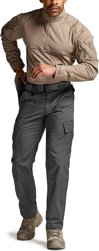 CQR Men's Flex Ripstop Tactical Pants, Water Resistant Stretch Cargo Pants, Lightweight EDC Hiking Work Pants