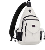 MOSISO Sling Backpack,Canvas Crossbody Hiking Daypack Bag with Anti-theft Pocket, Pearl White