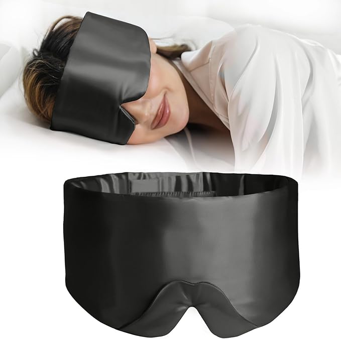 ZIMASILK 100% 22 Momme Mulberry Silk Sleep Mask - Full Silk Filled, Ultra-Soft & Breathable, Face-Hugging Blackout Eye Cover for Sleeping (Black)