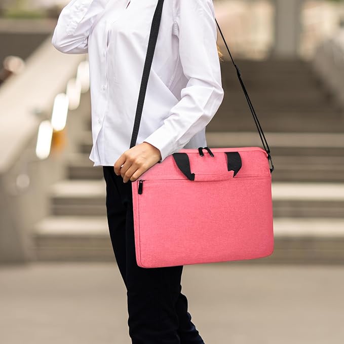 14-15 Inch Laptop Shoulder Messenger Bag Carrying Case Briefcase Slim Protective Computer Sleeve with Handle Strap Pocket for MacBook Acer ASUS HP Surface Dell Chromebook, Pink