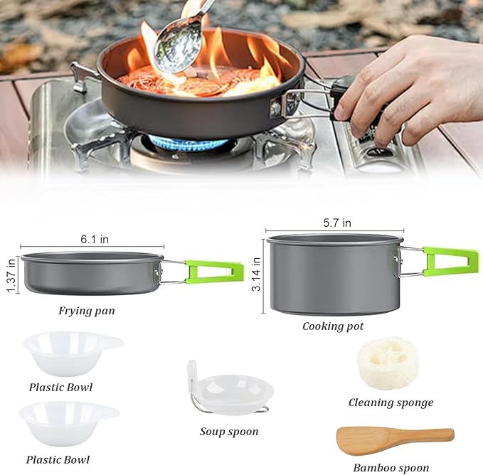 aiGear Camping Cooking Set Cookware Mess Kit with Storage Bag Pot Pan Set Camping Accessories for Outdoor Camping Hiking Picnic Portable and Lightweight Aluminum Color Orange