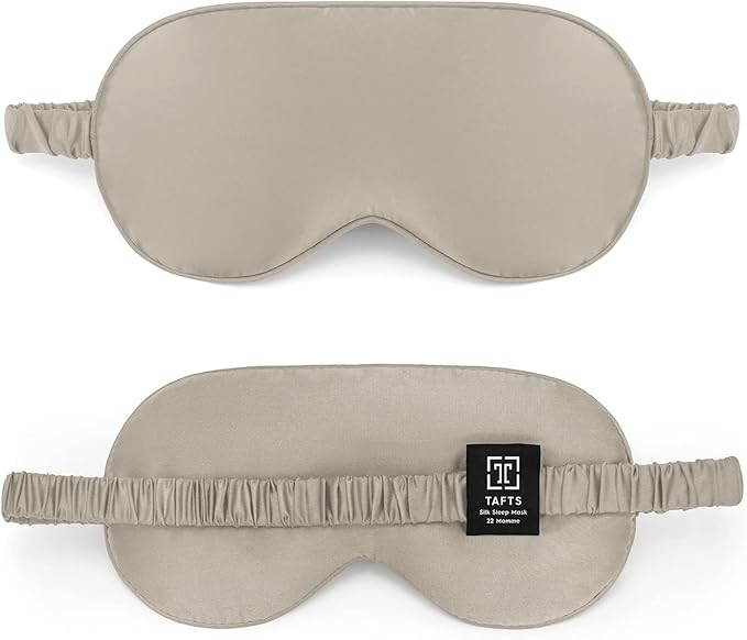 TAFTS Silk Sleep Mask - 22mm 100% Pure Mulberry 6A Silk & Blindfold, Soft Eye Masks, Lightweight, for Travel, Napping, Camping (Taupe)